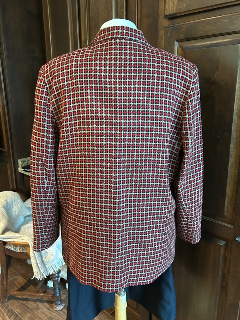 Alfred Dunner Sz 14 Houndstooth Equestrian Red Plaid Women's Blazer Jacket - Picture 7 of 7